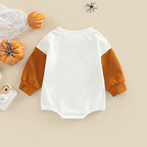 Fybitbo Newborn Infant Baby Halloween Outfit Boy Girl Pumpkin Romper Sweatshirt Onesie Long Sleeve Halloween Baby Clothes (Orange-Pie Kinda Guy, 0-3 Months) #TOP7