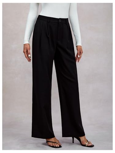 Women's Wide Leg Dress Pants High Waisted Pleated Front Work Business Casual Palazzo Pants4