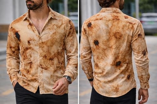Image of Men's Regular Fit Button Down Dress Shirts, Textured Long Sleeve Casual Hawaiian Shirt
