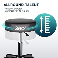 Casaria® Rollhocker Höhenverstellbar Schwarz 10cm Polsterung 46-60cm Sitzhöhe 360° Drehbar Ø35cm Rund Rollen Bürohocker Drehhocker Arbeitshocker Hocker – Ansicht 4