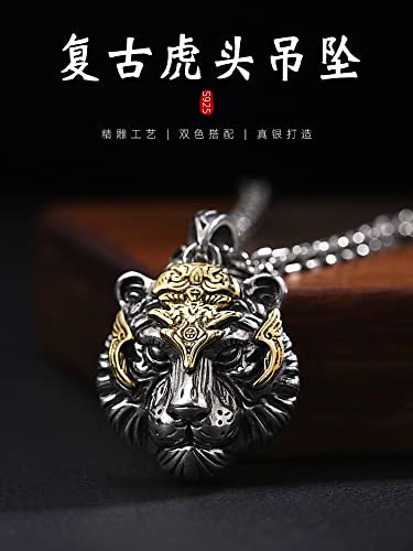 Silver Plated Brass Tiger Head Pendant Necklace For Men Women With 27.5'' Stainless Steel Chain King Of The Forest #TOP1