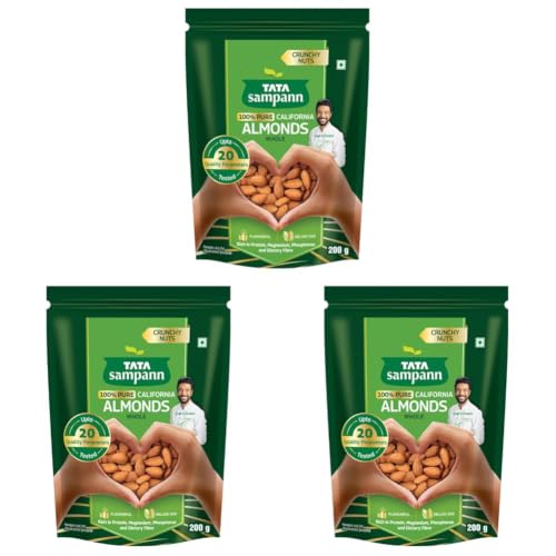 Image of Tata Sampann Pure California Almonds /Badam Whole, 200g, Real Nuts, High in Fiber, Badam Giri, Rich in Protein, Magnesium, Phosphorus and Dietary Fibre, Nuts & Dry Fruits, Value Pack (Pack of 3)