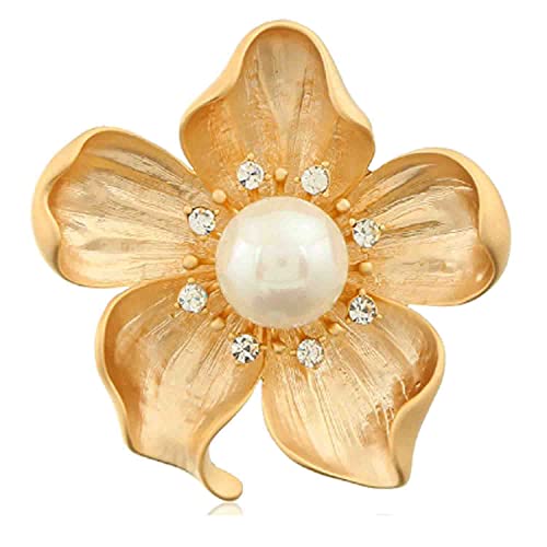 Image of Fashion Rhinestone Flower Brooches Pins Cute Pearl Crystal Floral Lapel Pin Brooch Costume Decorate Jewelry for Women Gril Gift