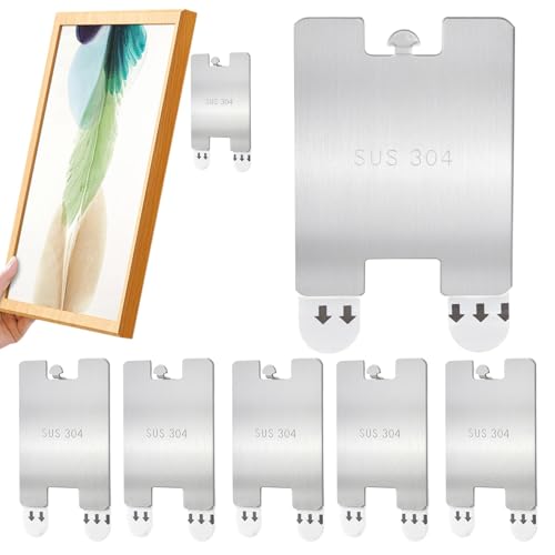 Image of 6Pcs Metal Picture Frame Hangers,Pictures Hanging Hooks No Damage for Wall,Sawtooth Picture Wall Hangers Without Nails,Hanger for Room Office Decor