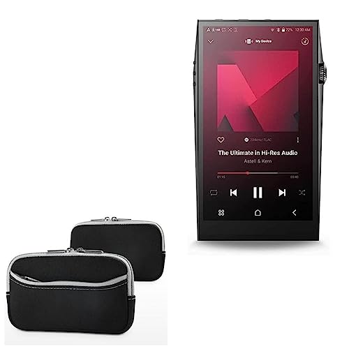 BoxWave Case Compatible with Astell & Kern A&Ultima SP3000 - SoftSuit with Pocket, Soft Pouch Neoprene Cover Sleeve Zipper Pocket - Jet Black with Grey Trim