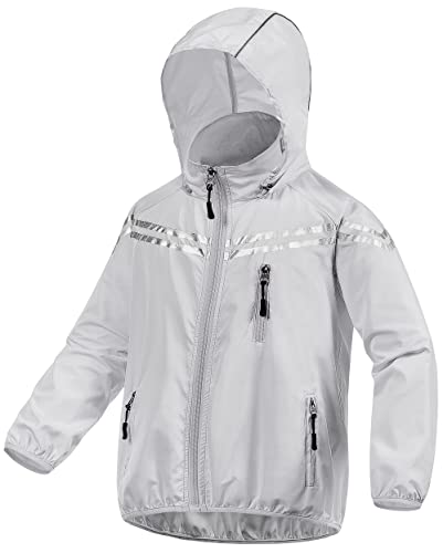 Image of CREATMO US Boys Girls Rain Coat Kids Reflective Cycling Jacket Waterproof Packable Children Windbreaker With Removable Hood
