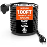 HuiFengros 100 FT Outdoor Extension Cord, Black Extension Cord Waterproof, 16 Gauge 13Amps 125V, SJTW, ETL Listed, Indoor/Outdoor Use