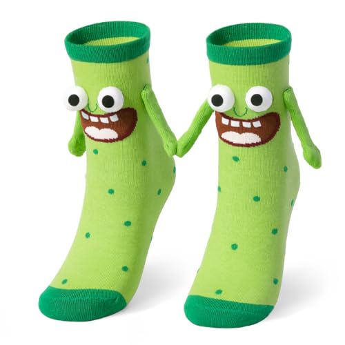 COZYMATE Funny Pickle Socks for Women Men Novelty Silly Magnetic Socks That Hold Hands Gag Gifts for Pickle Lovers Friends (US Alpha One Size Regular Regular Green)