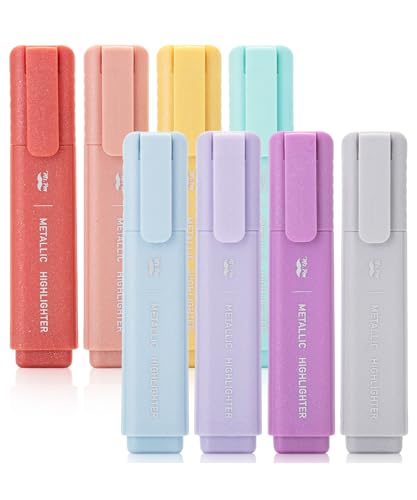 Mr. Pen Glitter Highlighter Pens 8 Pack Metallic Colors Chisel Tip Aesthetic Highlighter Pens No Bleeding Aesthetic Cute