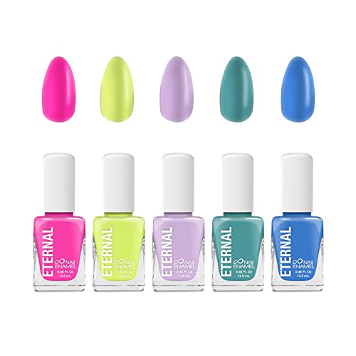 Eternal Nail Polish Set (FUN) - 13.5ML 5 Piece Party Colors Kit with Quick Dry & Long Lasting Formula - Home DIY Manicure Pedicure Nail Art Design - Gift for Mothers & Women - Made in USA