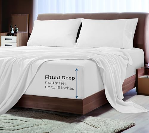 Image of Royale Linen Bamboo Viscose Fitted Sheet King Only - Cooling King Size Fitted Sheets - Deep Pocket Up to 16 inch - Organic Viscose Derived from Bamboo - Breathable & Silky Bottom Sheet (78x80 Inch, White)
