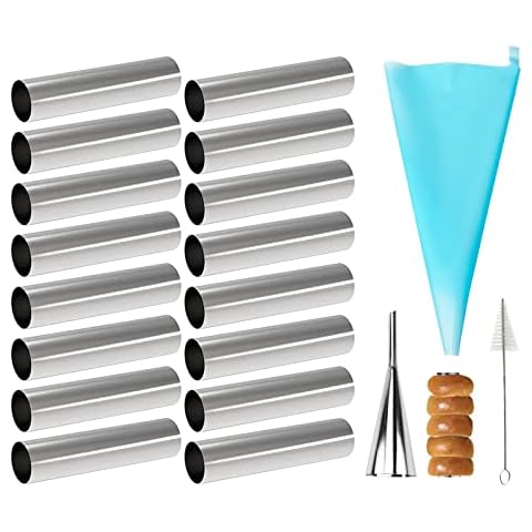 Non-stick Cream Cannoli Tubes, FantasyDay 19 Pcs Stainless Steel Cream Horn Molds Baking Cones Pastry Roll Horn Cannoli Shells with Clean Brush - Pastry Baking Set for Christmas Cake Anniversary Party Cover