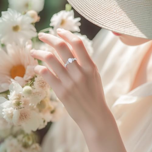 Center 1CT Pear Shaped Opal Engagement Rings for Women Platinum Plated Silver White Opal with Moissanite Engagement Ring for Valentine's Day, Anniversary2