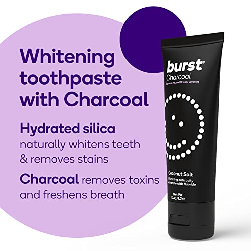Image of BURST Charcoal Whitening Toothpaste for Adults (4.7oz) | for Sensitive Teeth with Cavity Fighting Fluoride & Xylitol |Vegan | Gluten & SLS Free | Coconut Salt | for Sensitive Teeth with Cavity Fighting Fluoride & Xylitol |Vegan | Gluten & SLS Free