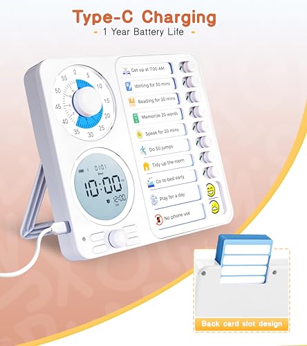 Image of Herloreen 3-in-1 Visual Timer Task Timer with Chore Chart Board, ADHD Tool for Kids Adults Visual Schedule for Kids with Autism, Daily Checklist for Home, School, Classroom, Desk, Chore Chart