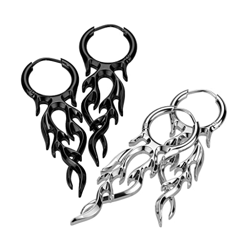 Pierced Owl 18GA 316L Stainless Steel Flame Hinged Hoop Dangling Earrings, Sold as a Pair3