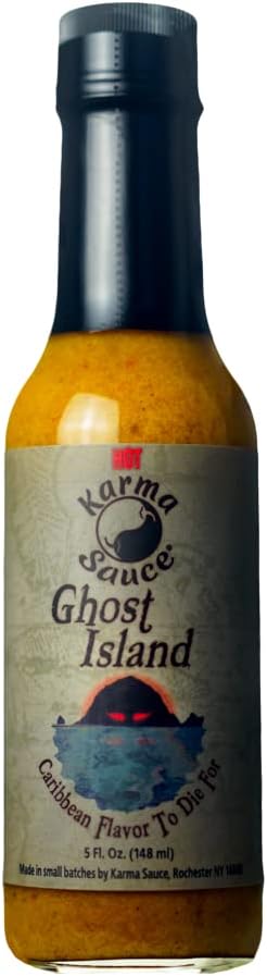 Ghost Island Hot Sauce | Extra Hot Pepper Sauce With A Tropical Caribbean Flavor | Habanero, Bhut Jolokia, Fattalli | No Preservatives, Extract Free | Made In Finger Lakes, USA | 5 fl. oz bottle