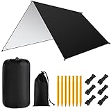 Osportfun Zeltplane Tarp Zelt, Wasserdicht Tarp für Hängematte 3x3m, Camping Zelt Tarp mit Ösen+ 6 Erdnägel+ 6 Seilen, Abdeckplane Regen- und Sonnenschutz für Camping Outdoor Picknick
