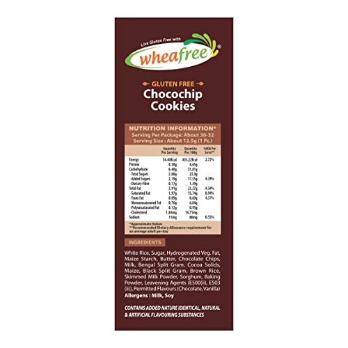Image of Wheafree Gluten Free Chocochip Cookies - 400gm (Pack of 3) | Crispy & Crunchy | Best Tea Time Snacks | 100% Wholesome Ingredients