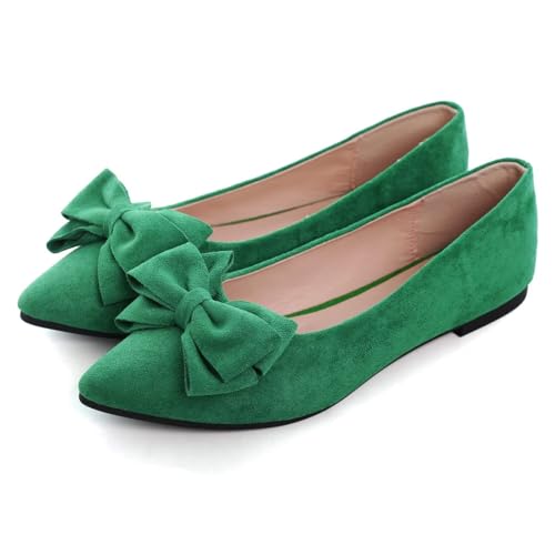 Image of SAILING LU Womens Bowknot Ballet Flats Pointy Toe Suede