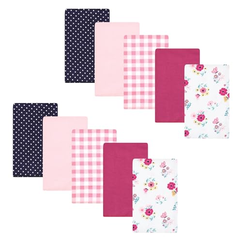 Image of Hudson Baby Unisex Baby Cotton Poly Flannel Burp Cloths, Butterfly Floral 10-Pack, One Size