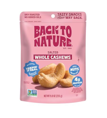 Image of Back to Nature Jumbo Cashews - Dry Roasted with Sea Salt, Non-GMO High Protein Snacks, 9 Ounce