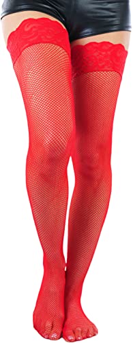 Image of ToBeInStyle Women's Wide Floral Lace Fishnet Thigh Hi Stockings