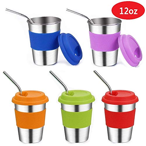 Stainless Steel Kids Cups with Lids and Straws,12oz Metal Kids Cups with Straws,Spill