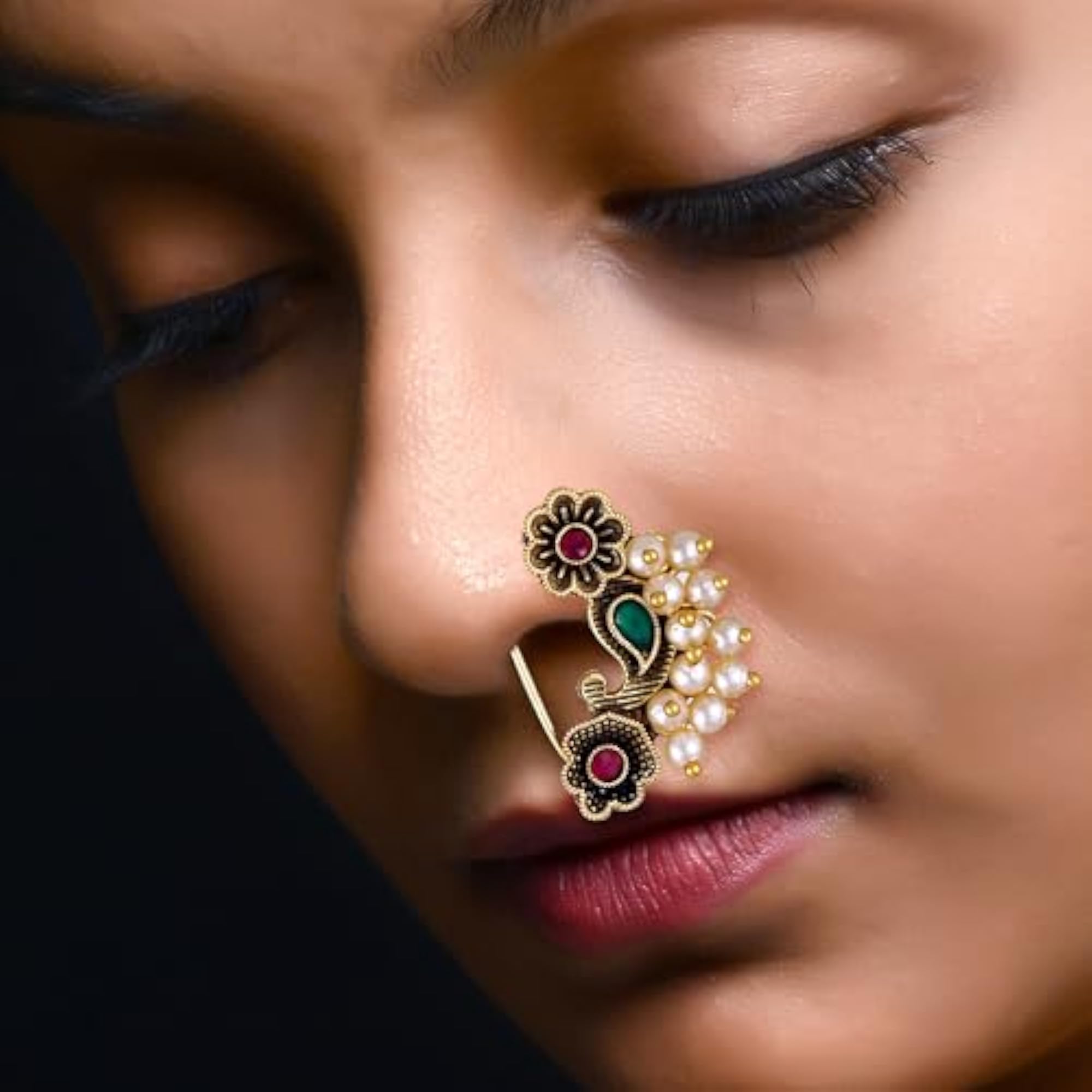 Vivastri's Premium White Moti Beaded Gold Plated Nath