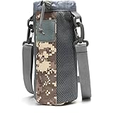 DancJulie水筒カバー ペットボトルホルダー 1L/1.5L対応 耐水ナイロン製 調節可能ストラップ付き アウトドア/通勤/旅行用 スマホ収納ポケット搭載 大容量設計 (ACU迷彩) [並行輸入品]