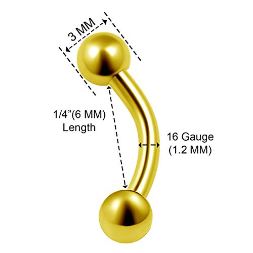 Banavega 5Pcs Surgical Steel Anodized Black Curved Barbell 16G 1/4 6Mm 3Mm Ball Lip Earrings Helix Auricle Rook Piercing Jewelry 0200 #TOP1