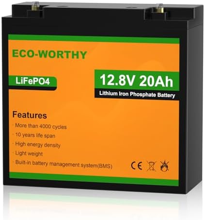 ECO-WORTHY LiFePO4 Batterie Lithium 12 V 20 Ah avec Protection BM...