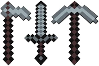 3PCS Sword Toy,Foam Pickaxe and Sword Hoe for Game Toys Role-Play Accessory,Halloween, for Video Game Fans Grey