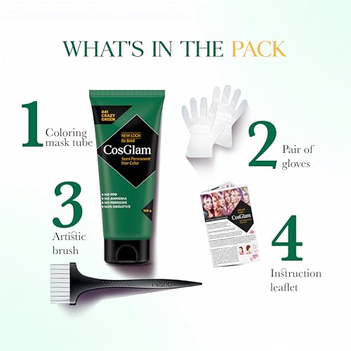 Image of Semi Permanent Hair Color for Women & Men, (120g, #41 Crazy Green) Enriched with Conditioner, Glossy Finish, No Ammonia, No Peroxide & Non Oxidative, Vegan Highlights Colorful Hair Dye