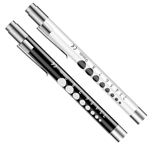 CAVN Pen Lights for Nurses, 2-Pack Reusable Medical Penlights with Pupil Gauge for Nursing Doctor Students White Light, Black/White