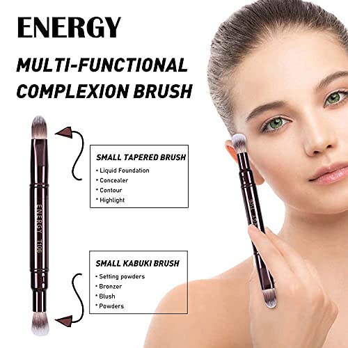 Energy Dual Airbrush Concealer Brush #2 Double-Ended 2-In-1 Eye Concealer Brush For Liquid Cream Foundation Concealer Powder Eyeshadow Blending- Buff Away Imperfections Retractable Eye Makeup Brushes #TOP5