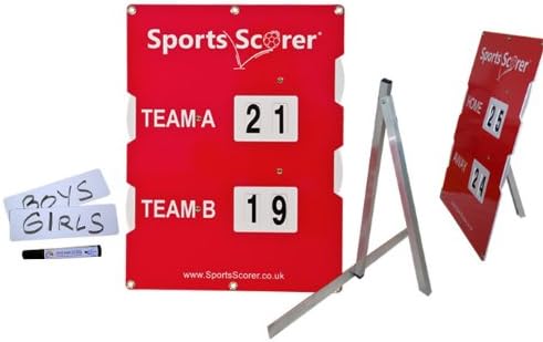 Sports Scorer Multisport Double Digit Scoreboard Complete With Stand And Name Plates Red/ White Medium 63 X 48Cm