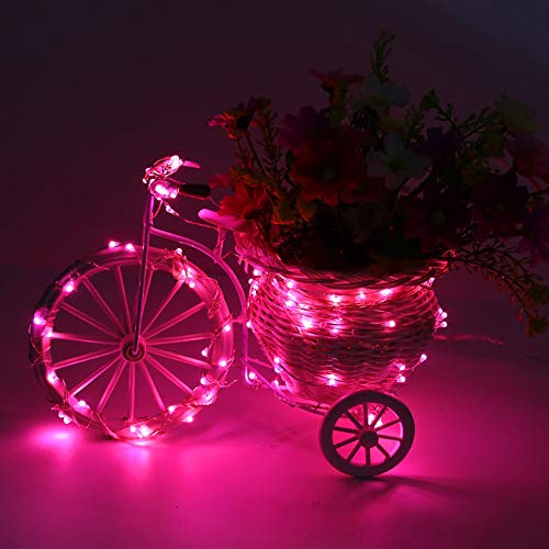 Erchen Battery Operated Silver Copper Wire Led String Lights, 33Ft 100 Leds 8 Modes Dimmable Waterproof Fairy Lights With Remote Control Timer For Indoor Outdoor Wedding Bedroom (Pink) #TOP5