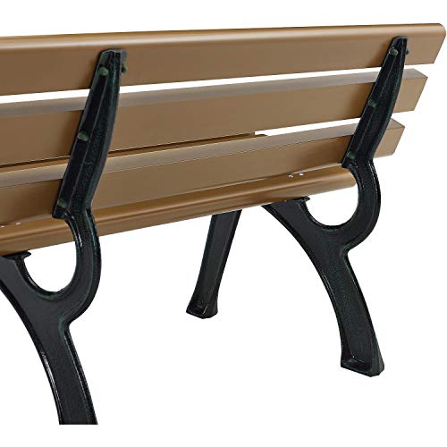 Global Industrial 6'L Outdoor Park Bench with Backrest, Recylced Plastic Slats, Wrought Iron Frame, 1985 lbs Capacity, Tan, Surface Mount, Easy Assembly - Thumbnail 4