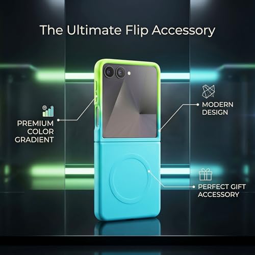 Image of amazon basics Gradient Mag-Safe Case for Samsung Galaxy Z Flip 7 5G | Soft Silicone Shockproof Cover with Camera Protection | Slim Lightweight Design | Smooth Touch & Durable - Green & Blue
