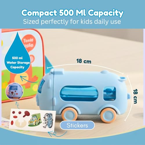 Image of Toy Imagine Kids Water Bottle with Strap & Sipper | Leakproof BPA-Free Tritan Plastic Bottle with One-Press Button Lock 2-in-1 Water Bottle & Playing Bus Toy for School & Travel(500 ml) Gift for Kids