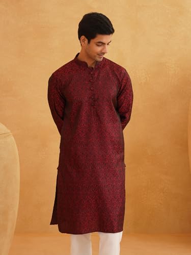 Image of SOJANYA (Since 1958 Men's Silk Blend Ethnic Motifs Paisley Design Long Kurta