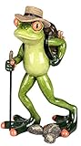 dekojohnson - Deko-Frosch-Figur lustiger Frosch Zierfiguren als Wanderer mit Stock Rucksack und Hut hellgrün 17cm Gross