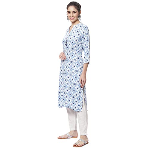 Image of Rangriti Blue Liva Straight Kurta for Women