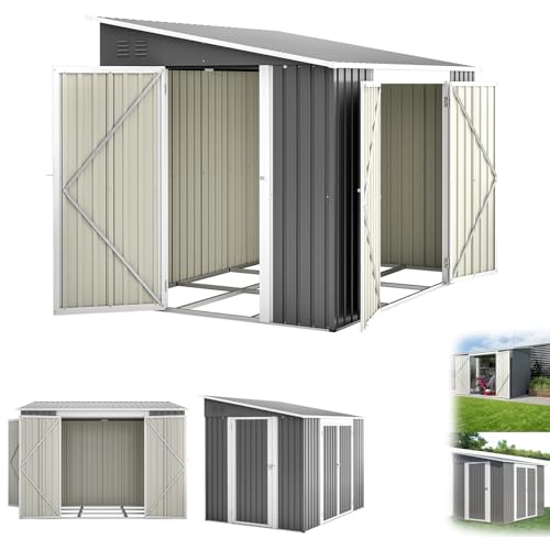 RRrawgff Cobertizo de Jardín Exterior 262x180x201cm, 6x8FT Metálico Caseta de Jardín con Puerta y Ventilación, Cobertizo de Almacenamiento con Techo, Caseta Metal para Herramientas Terraza Patio