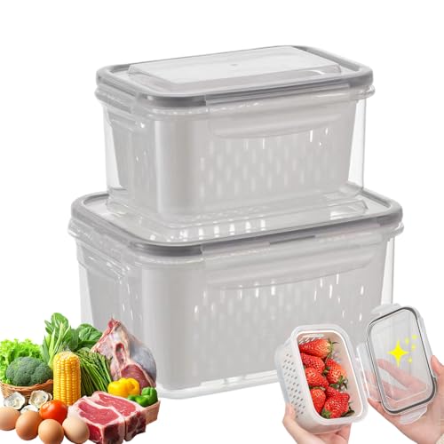 Genérico Recipientes Para Fruta De - 2 Piezas Caja Hermética | Contenedores Apilables Para Conservar Productos Con Colador Extraíble,Para Masa Albóndigas Cocina Picnic