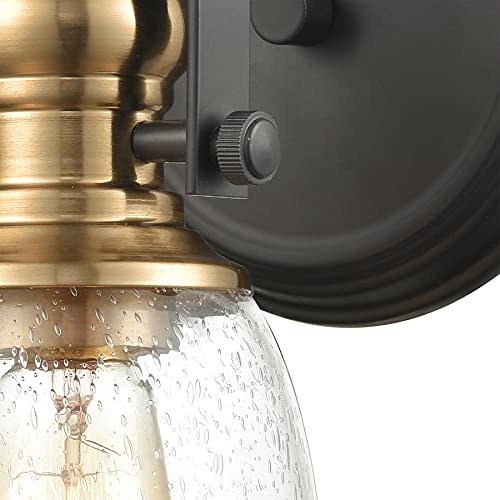 Image of Elk Home Chadwick 1-Light Industrial Vanity Wall Sconce - Oil Rubbed Bronze & Antique Brass, Seeded Glass Shade, 10-Inch High
