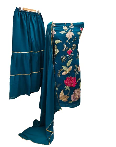 Param CreationSantoon And Georgette with four side lace border Work Most Exclusive And Latest And Beautifull Embroidered Unstitched salwarsuits For Women And Girls(Param-11A-P)