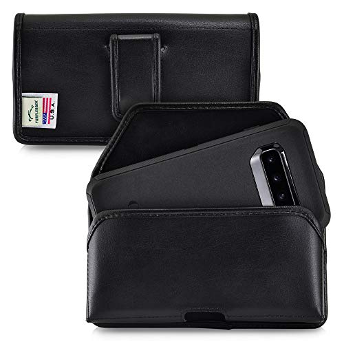 Turtleback Holster Designed for Galaxy S10 Fits w/OB Defender or Bulky Cases, Black Leather Belt Case Pouch with Executive Belt Clip, Horizontal Made in USA