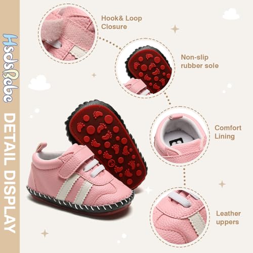 Image of HsdsBebe Baby Boys Girls Pu Leather Hard Bottom Walking Sneakers Toddler Rubber Sole First Walkers Infant Cartoon Slippers Crib Shoes